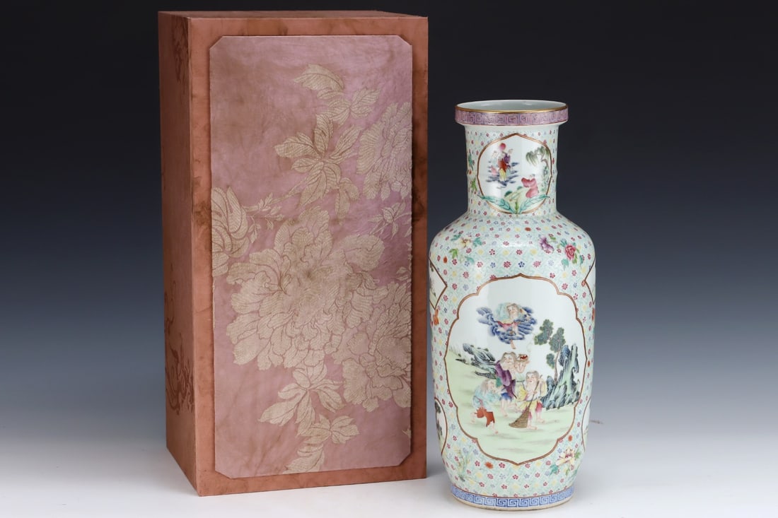 An Exquisite Famille-Rose Character and Story Pattern Vase (1 of 8)