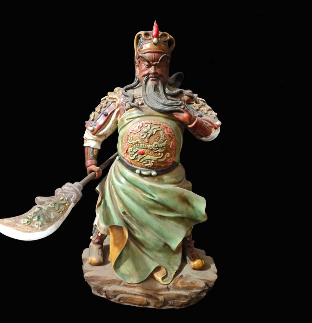 A Huge Shiwan yao Statue of Mammon: A Huge Shiwan yao Statue of Mammon,Qing Dynasty, China,Size:11.8inx7.9inx20.9in 石湾窑财神像,中国清代