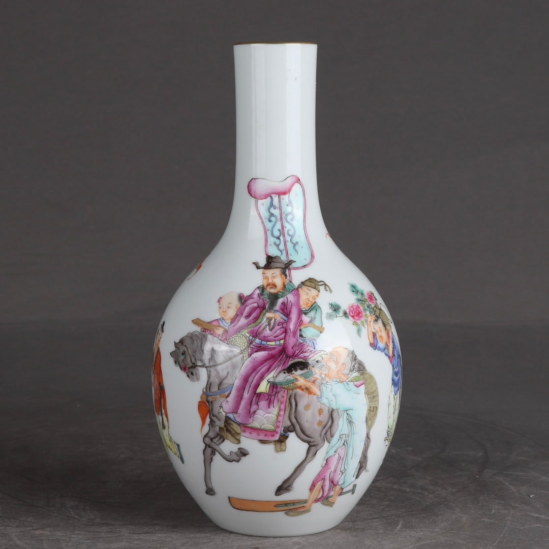 An Exquisite Famille-Rose Character and Story Pattern Vase,with poem: An Exquisite Famille-Rose Character and Story Pattern Vase,with poem,Qing Dynasty,China,Qianlong Four-character Mark,Size:7.7inx4.1in 