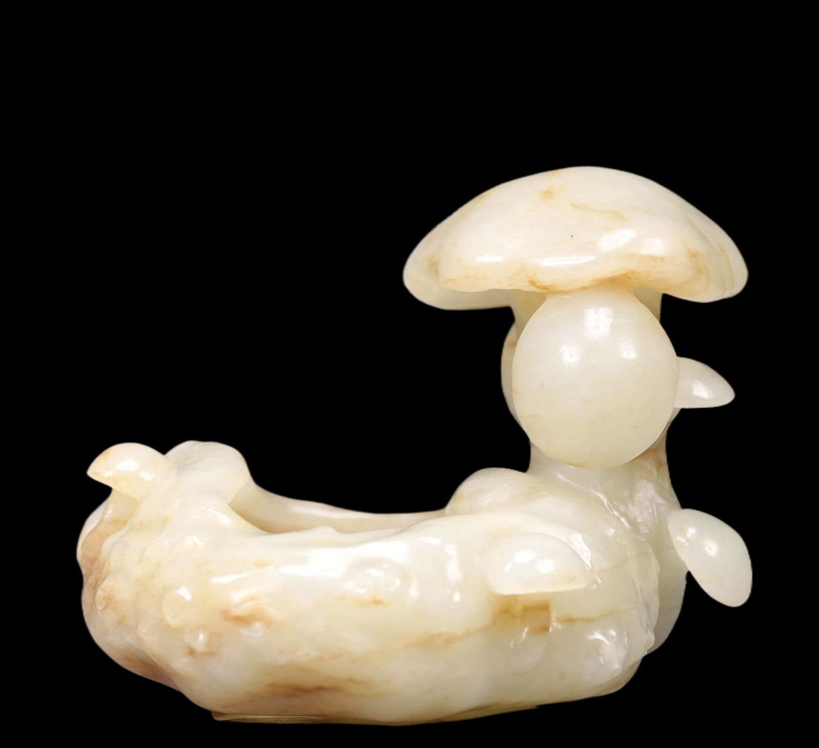 An Exquisite Greenish Jade Mushroom-Shaped Brush Washer: An Exquisite Greenish Jade Mushroom-Shaped Brush Washer, Qing Dynasty, China, Size:3.1inx3.5inx2.6in, Weight:307g 
