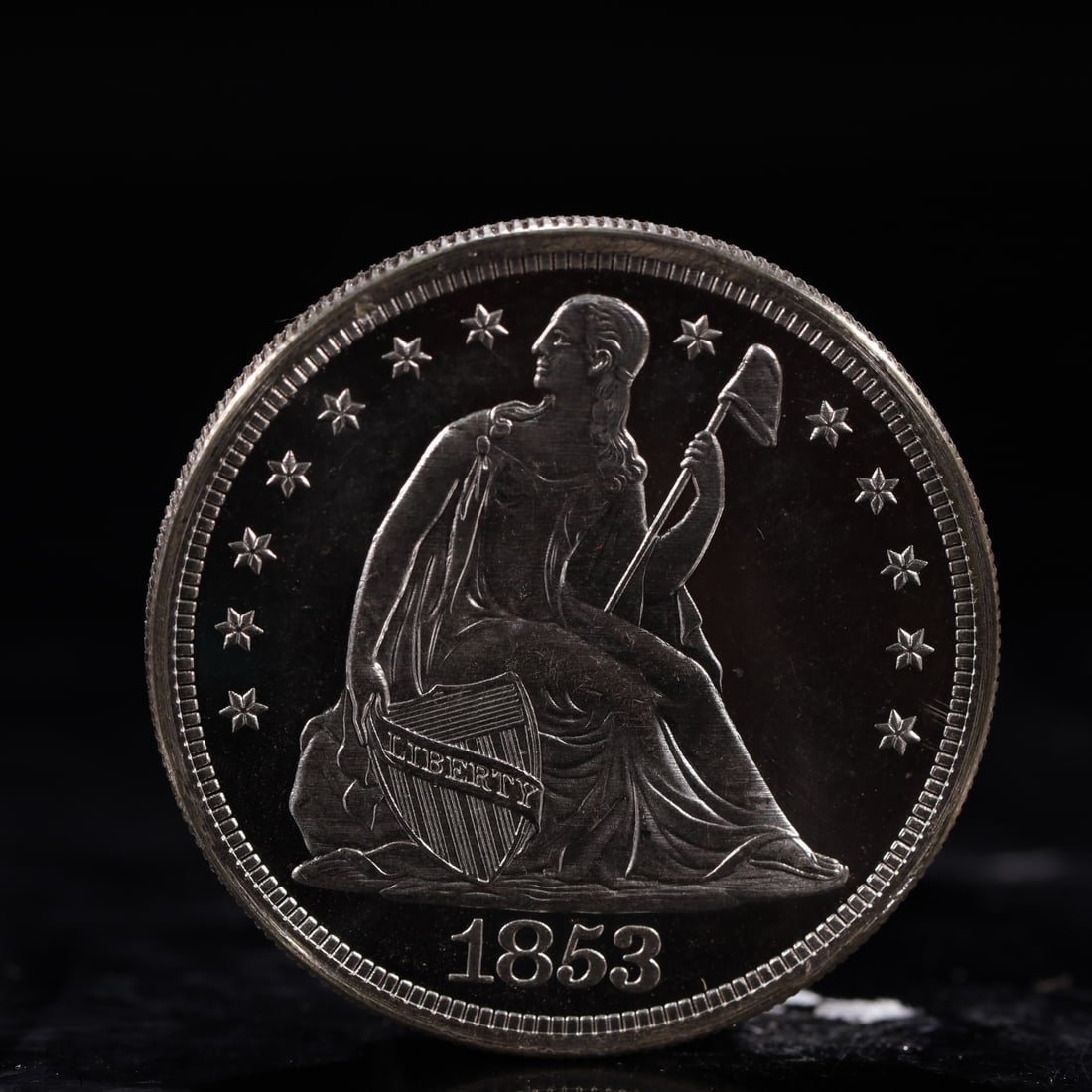 USA One Dollar 1853 Coin: American coin. IN GOD WE TRUST / LIBERTY / 1853 / UNITED STATES OF AMERICA / ONE DOL. Weight:26.9g.