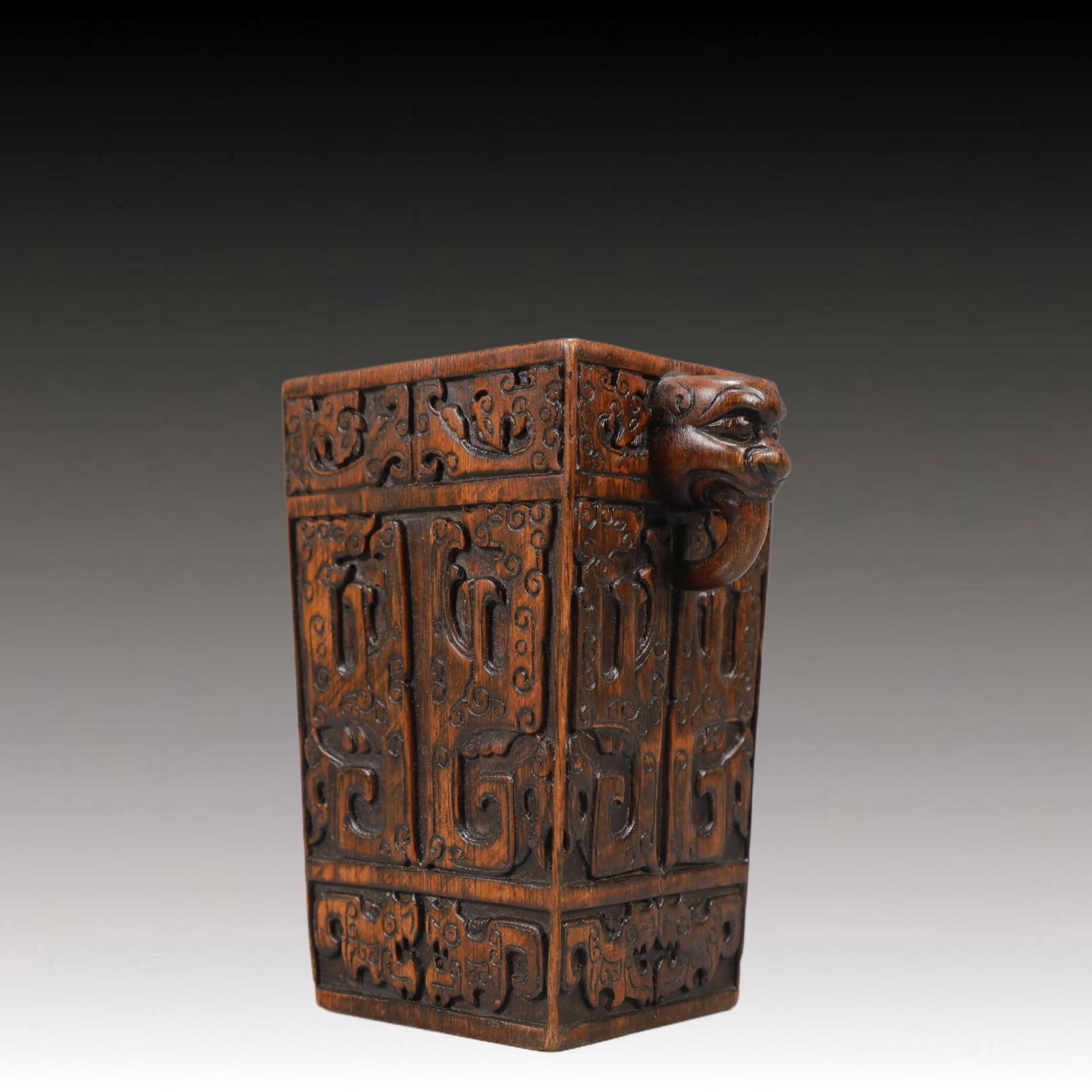 An Exquisite Eaglewood Beast-Face Pattern Double-Ears Brush Pot - 2