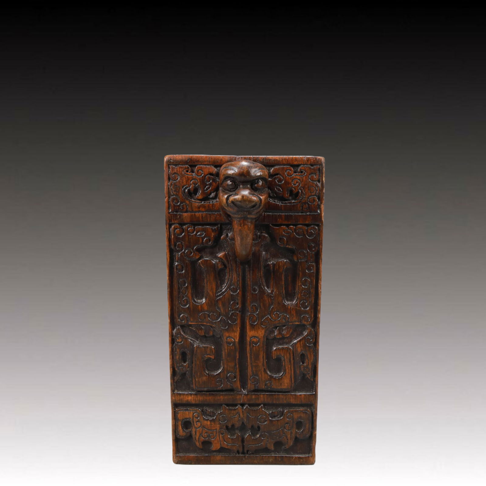 An Exquisite Eaglewood Beast-Face Pattern Double-Ears Brush Pot - 3