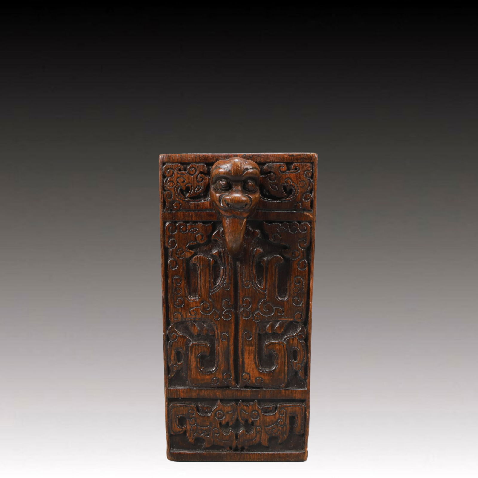 An Exquisite Eaglewood Beast-Face Pattern Double-Ears Brush Pot - 5