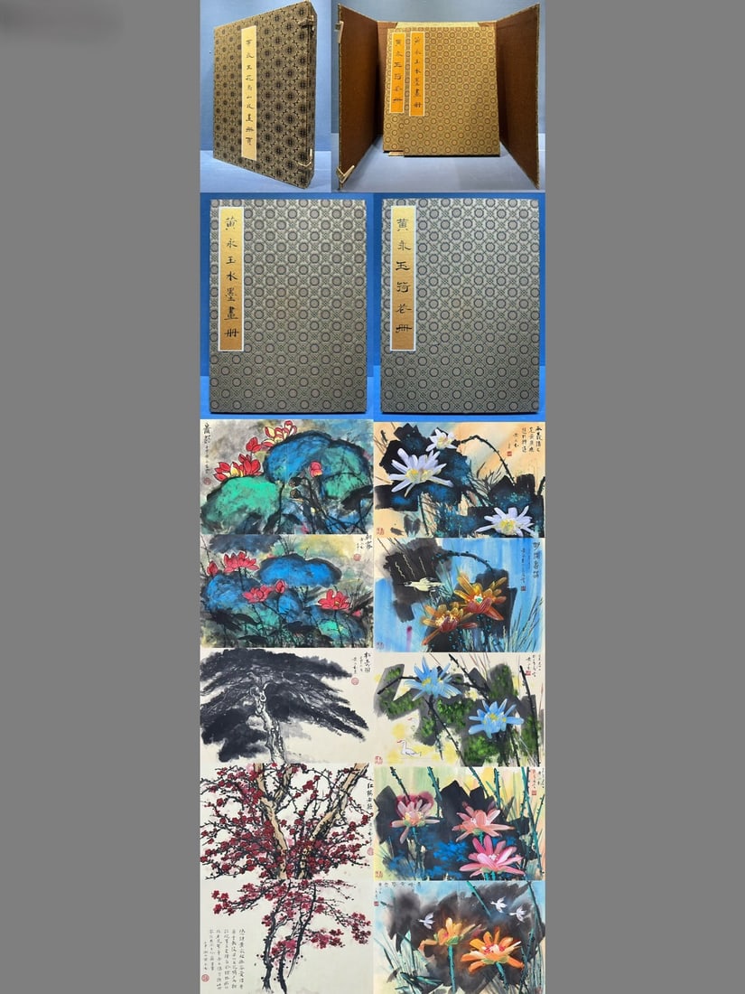 A Set of Chinese Album Ink Painting of Flower on Paper: A Set of Chinese Album Ink Painting of Flower on Paper,Huang Yongyu,Size:(Album)9.8inx13.4in,(Without Frame)19.7inx13.4in 