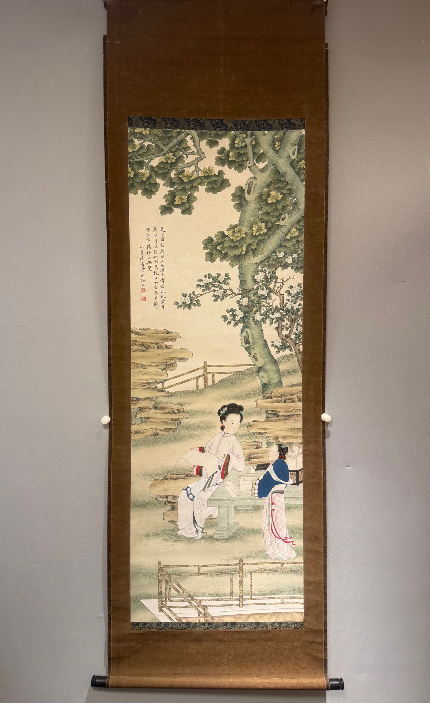 A Chinese Vertical Scroll Ink Painting of Character and Story on Paper: A Chinese Vertical Scroll Ink Painting of Character and Story on Paper,Lu Xiaoman,Size:58.7inx20.9in 