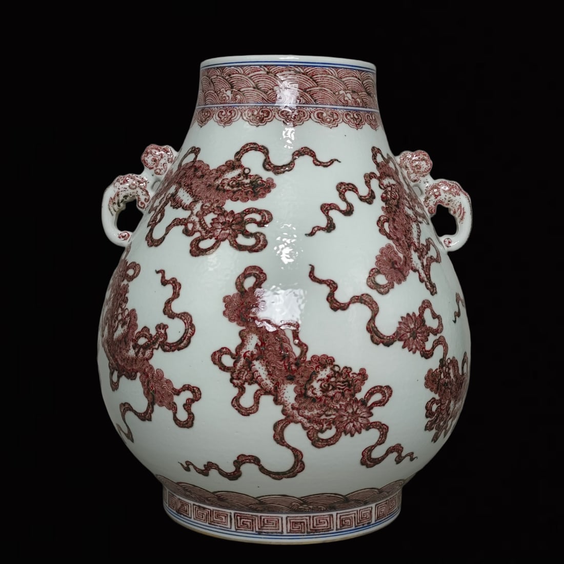 An Exquisite Underglaze-Red Lion Pattern Double-Ears Jar - 3