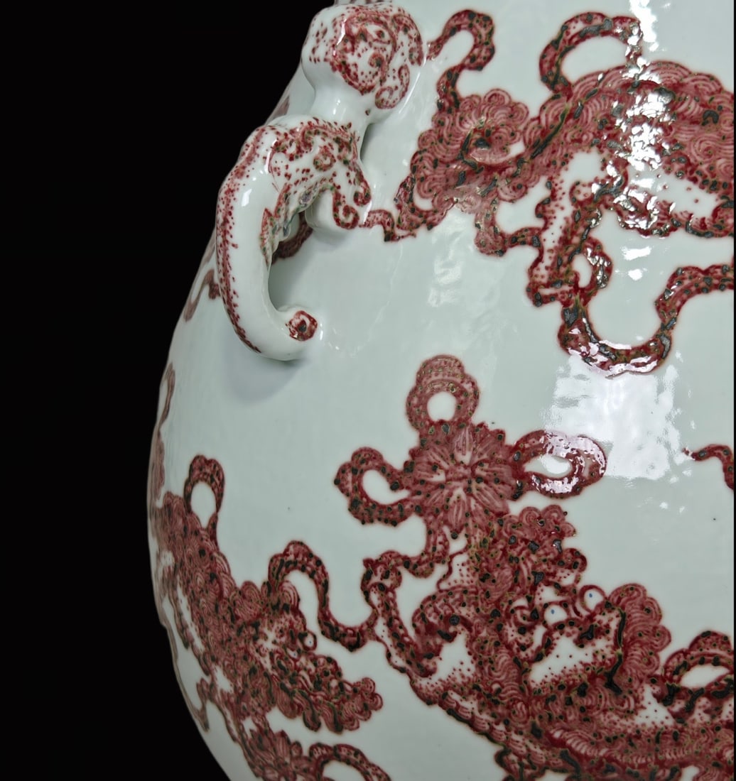 An Exquisite Underglaze-Red Lion Pattern Double-Ears Jar - 6