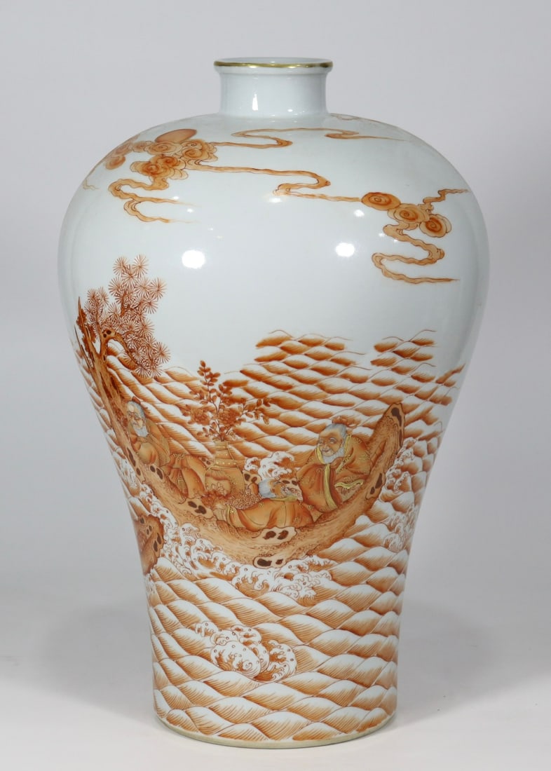 An Exquisite Iron-Red Painted Gold Character and Story Pattern Vase,with poem: An Exquisite Iron-Red Painted Gold Character and Story Pattern Vase,with poem,Qing Dynasty,China,Yongzheng Six-character Mark,Size:15inx8.7in 