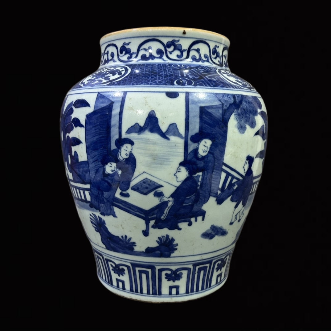 An Exquisite Blue and White Character and Story Pattern Jar (1 of 6)
