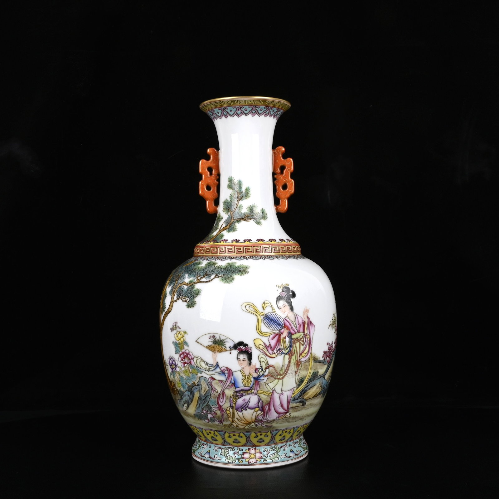 A Rare Enamel Figure and Story Pattern Double-Ears Vase,with Poem (1 of 8)