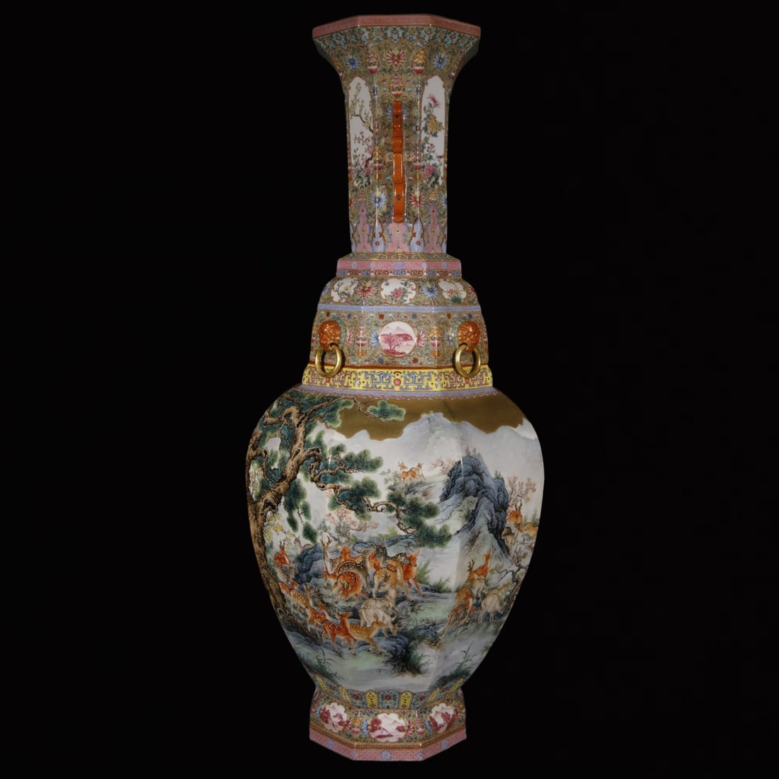 An Exquisite Enamel Pine and Deer Pattern Double-Ears Vase - 4