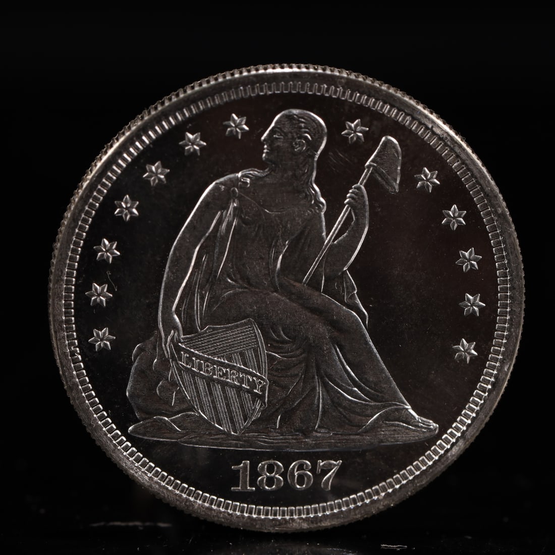 USA One Dollar 1867 Coin: American coin. IN GOD WE TRUST / LIBERTY / 1867 / UNITED STATES OF AMERICA / ONE DOL. Weight:26.9g.