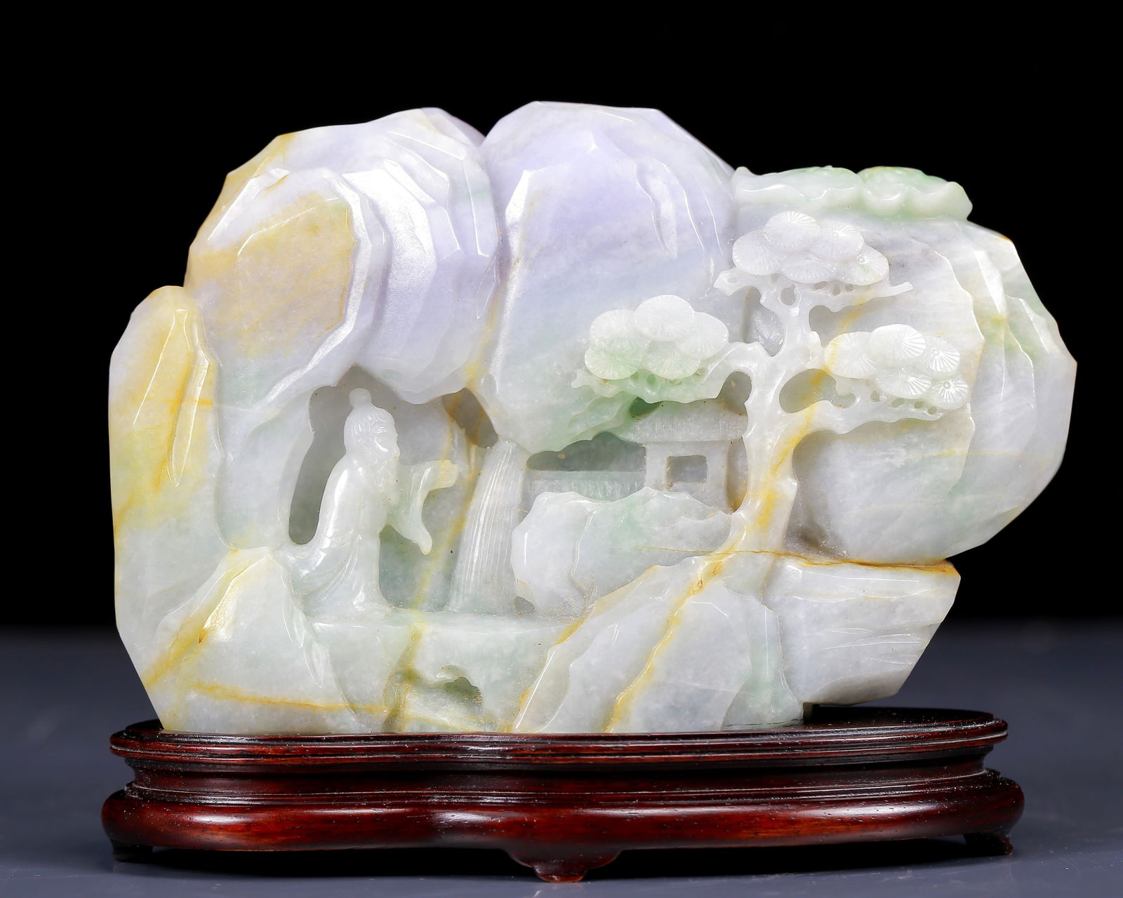 An Exquisite Jadeite Figure Pattern Ornament, with poem: An Exquisite Jadeite Figure Pattern Ornament, with poem,Qing Dynasty, China,Size: 6.3inx2inx4.1in,Weight:1275g 