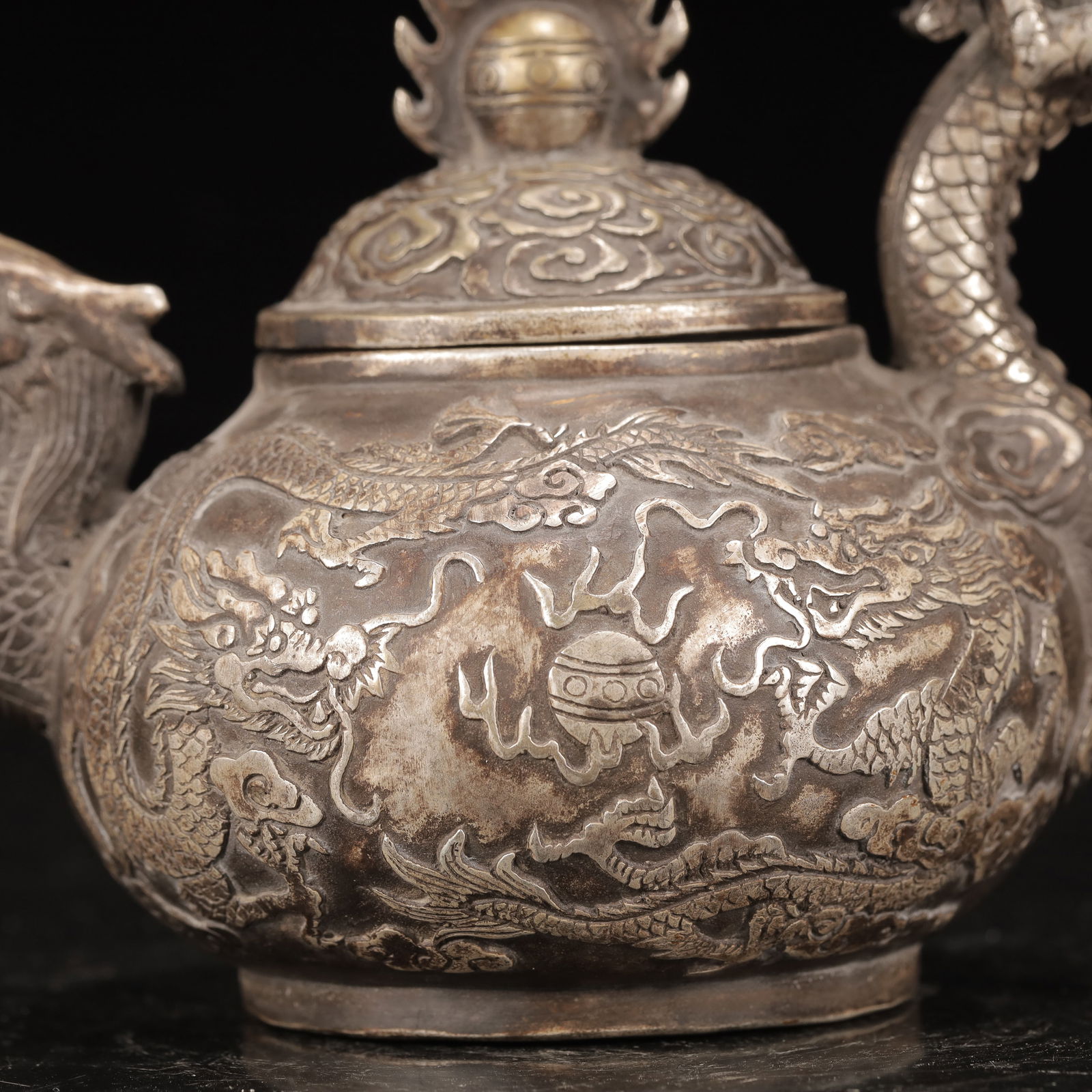 An Exquisite Silver-plated Copper Dragon Pattern Ewer - 4