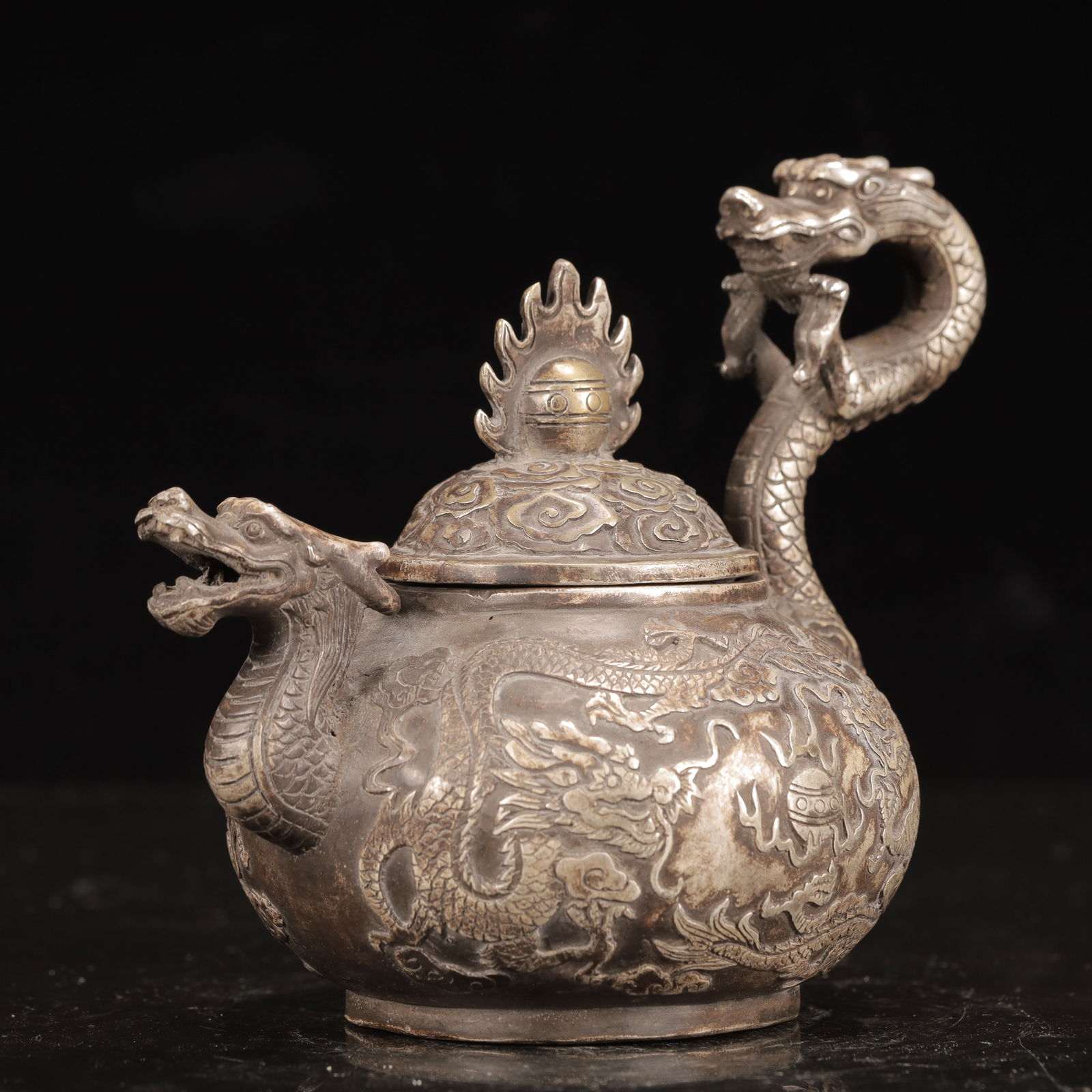 An Exquisite Silver-plated Copper Dragon Pattern Ewer - 5