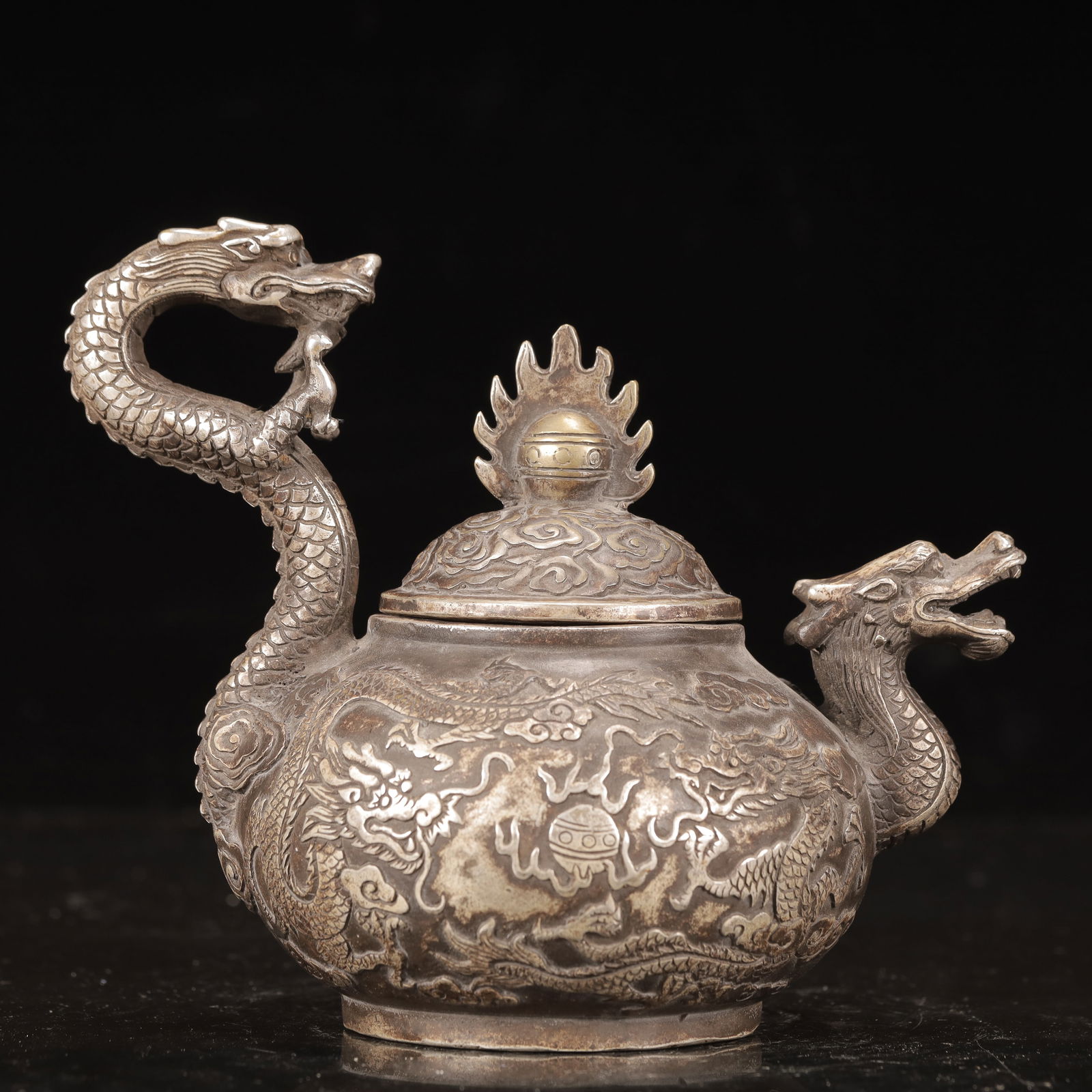 An Exquisite Silver-plated Copper Dragon Pattern Ewer - 7