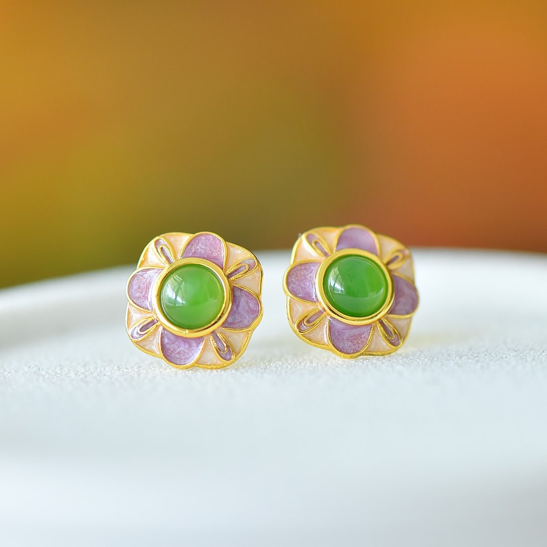 A Pair of Exquisite Sterling Silver-Gold Plated Inlaid Jasper Enamel Earrings: A Pair of Exquisite Sterling Silver-Gold Plated Inlaid Jasper Enamel Earrings,Size:0.2inx0.2in 