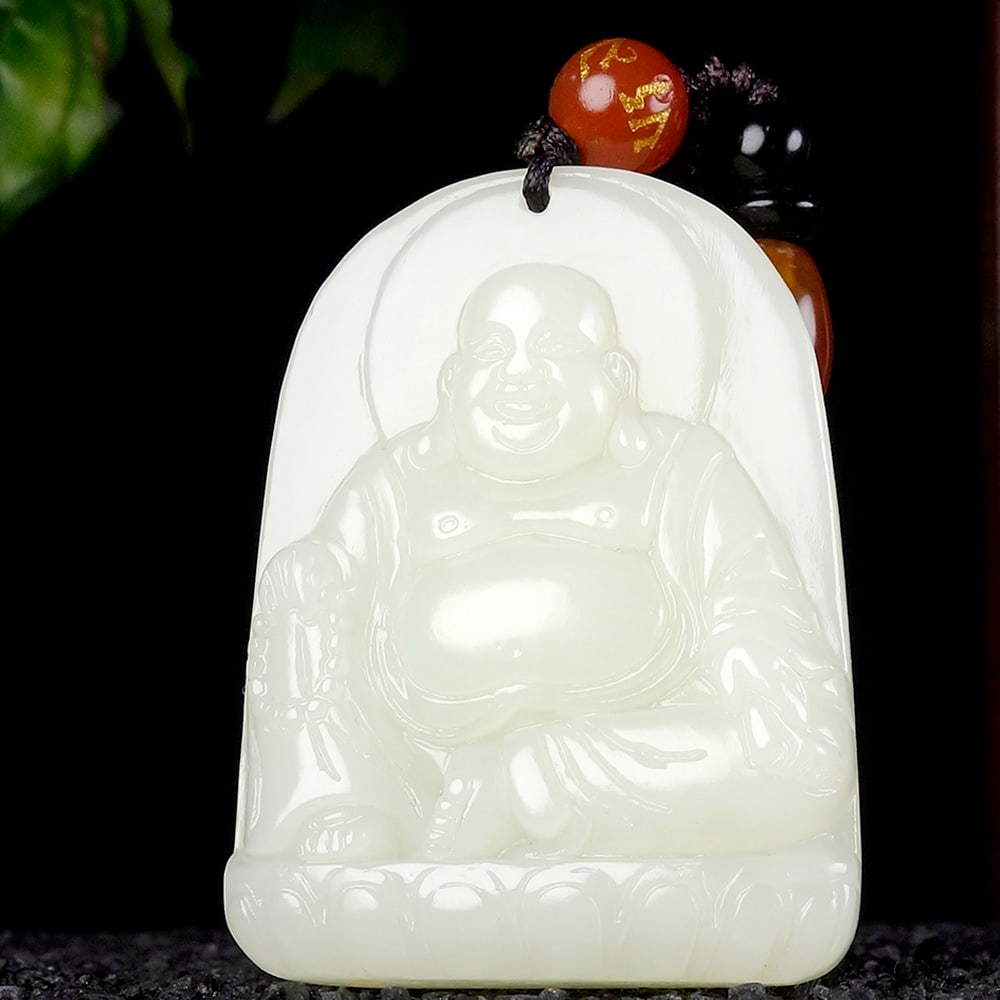 An Exquisite White Jade Statue of Maitreya Buddha Pendant: An Exquisite White Jade Statue of Maitreya Buddha Pendant,Size:1.8inx1.3inx0.3in 白玉弥勒佛像挂件