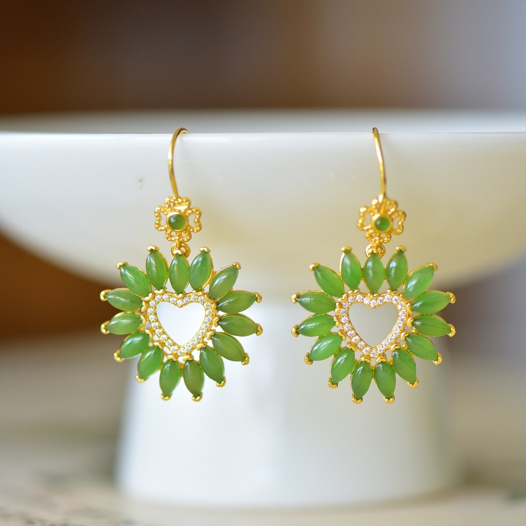 A Pair of Exquisite Sterling Silver-Gold Plated Inlaid Jasper Earrings,Inlaid Diamond: A Pair of Exquisite Sterling Silver-Gold Plated Inlaid Jasper Earrings,Inlaid Diamond,Size:0.1inx0.2in 