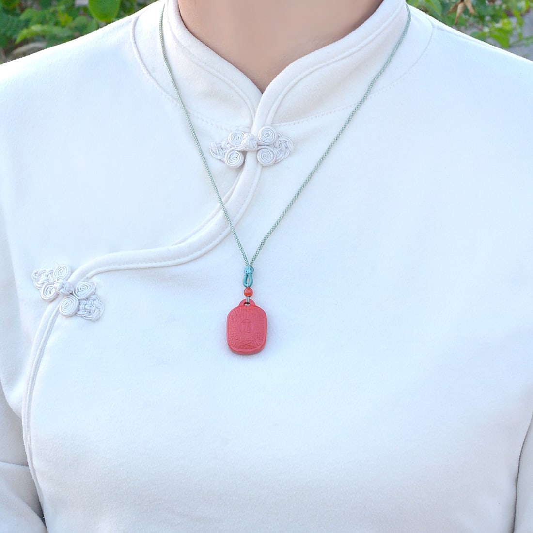 An Exquisite Cinnabar Fu and Shou Character Pattern Pendant: An Exquisite Cinnabar Fu and Shou Character Pattern Pendant,Size:0.8inx1.2in,Weight:15.9g 朱砂福寿纹挂件