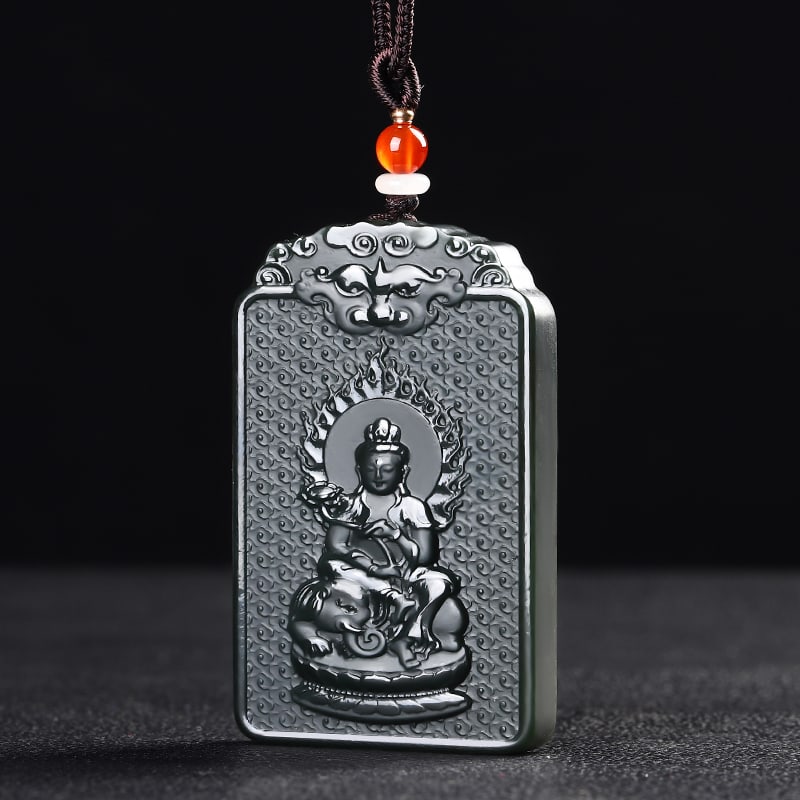 An Exquisite Cyan jade Statue of Samantabhadra Pendant: An Exquisite Cyan jade Statue of Samantabhadra Pendant,Size:2.5inx1.5inx0.3in 青玉普贤菩萨像挂件