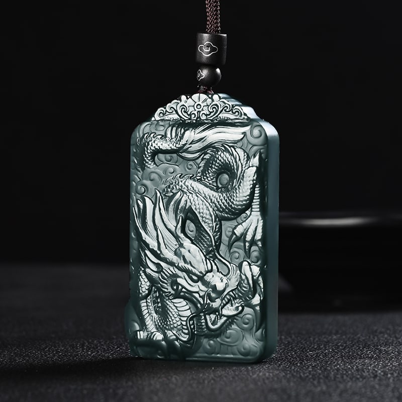 An Exquisite Cyan jade Dragon Pattern Pendant: An Exquisite Cyan jade Dragon Pattern Pendant,Size:2.8inx1.6inx0.3in 青玉龙纹挂件