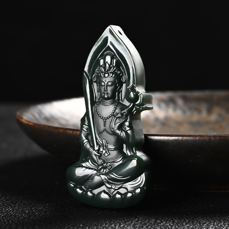 An Exquisite Cyan jade Statue of Bodhisattva Pendant: An Exquisite Cyan jade Statue of Bodhisattva Pendant,Size:2.4inx1.2inx0.3in 青玉菩萨像挂件