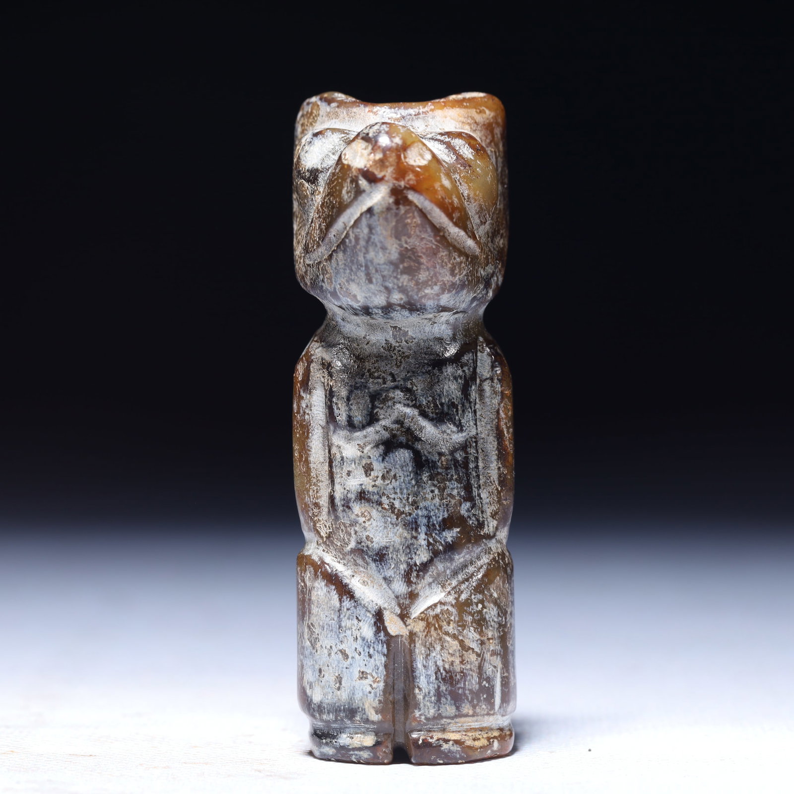 An Archaic Hongshan Culture Greenish Jade Beast Ornament: An Archaic Hongshan Culture Greenish Jade Beast Ornament,Ancient Time,China,Size:3.4cmx2.5cmx8cm,Weight:107g 红山文化青白玉兽摆件,中&#