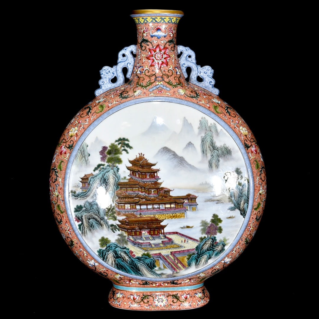 A Huge Enamel Landscape Pattern Double-Ears Vase - 3