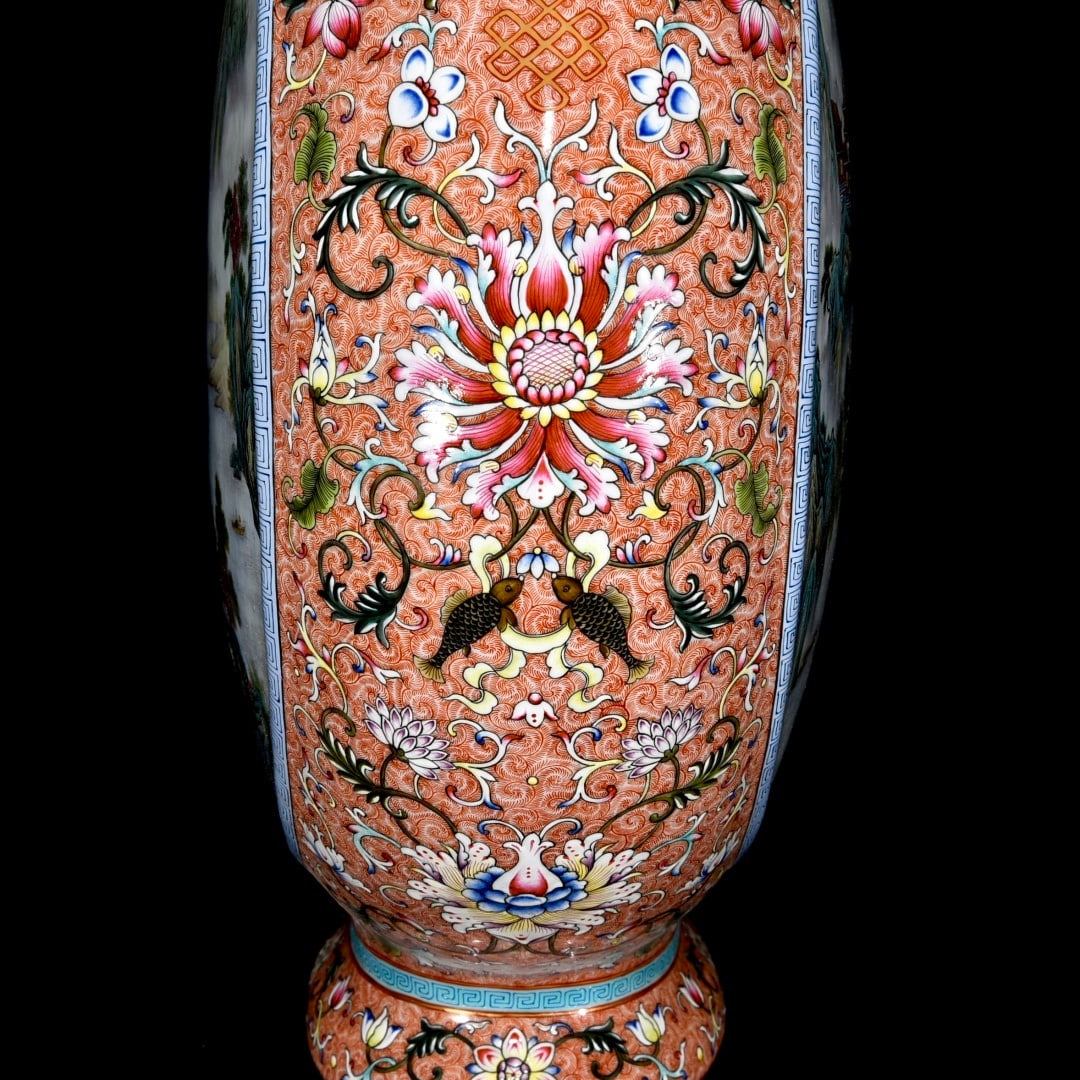 A Huge Enamel Landscape Pattern Double-Ears Vase - 6