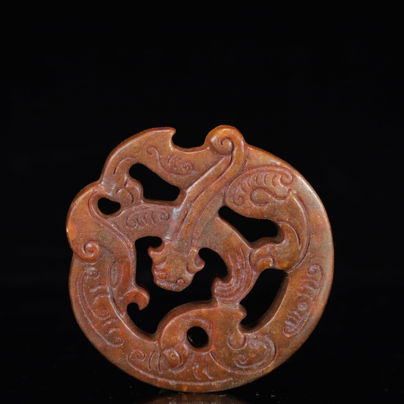 A Rare Gaogu yu Auspicious Beast Pendant: A Rare Gaogu yu Auspicious Beast Pendant,Ancient Time,China,Size:3inx0.4inx3.1in,Weight:100g 高古玉瑞兽挂件,中国远古时期