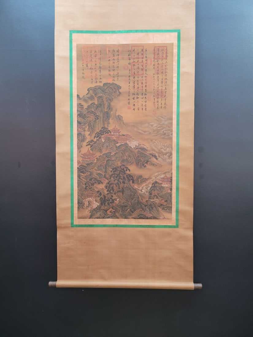 A Chinese Vertical Scroll Ink Painting of Landscape on Silk: A Chinese Vertical Scroll Ink Painting of Landscape on Silk,Zhang Zeduan,Size:23inx42.3in 