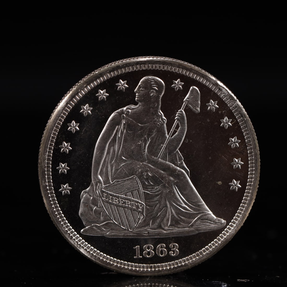 USA One Dollar 1863 Coin: American coin. IN GOD WE TRUST / LIBERTY / 1863 / UNITED STATES OF AMERICA / ONE DOL. Weight:26.9g.