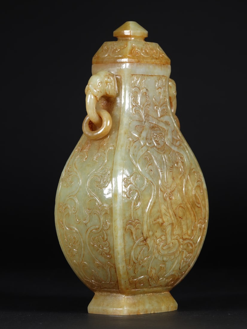 A Fine White Jade Figure Pattern Double-Ears Vase - 2