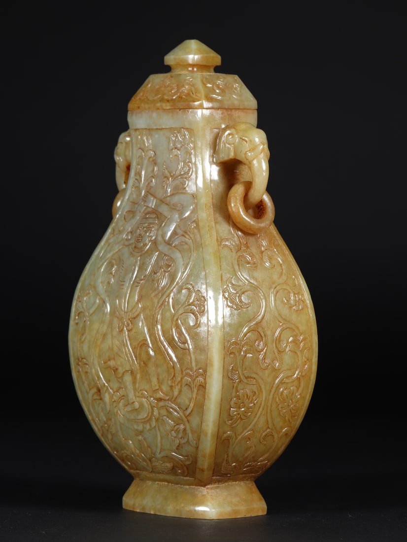 A Fine White Jade Figure Pattern Double-Ears Vase - 3