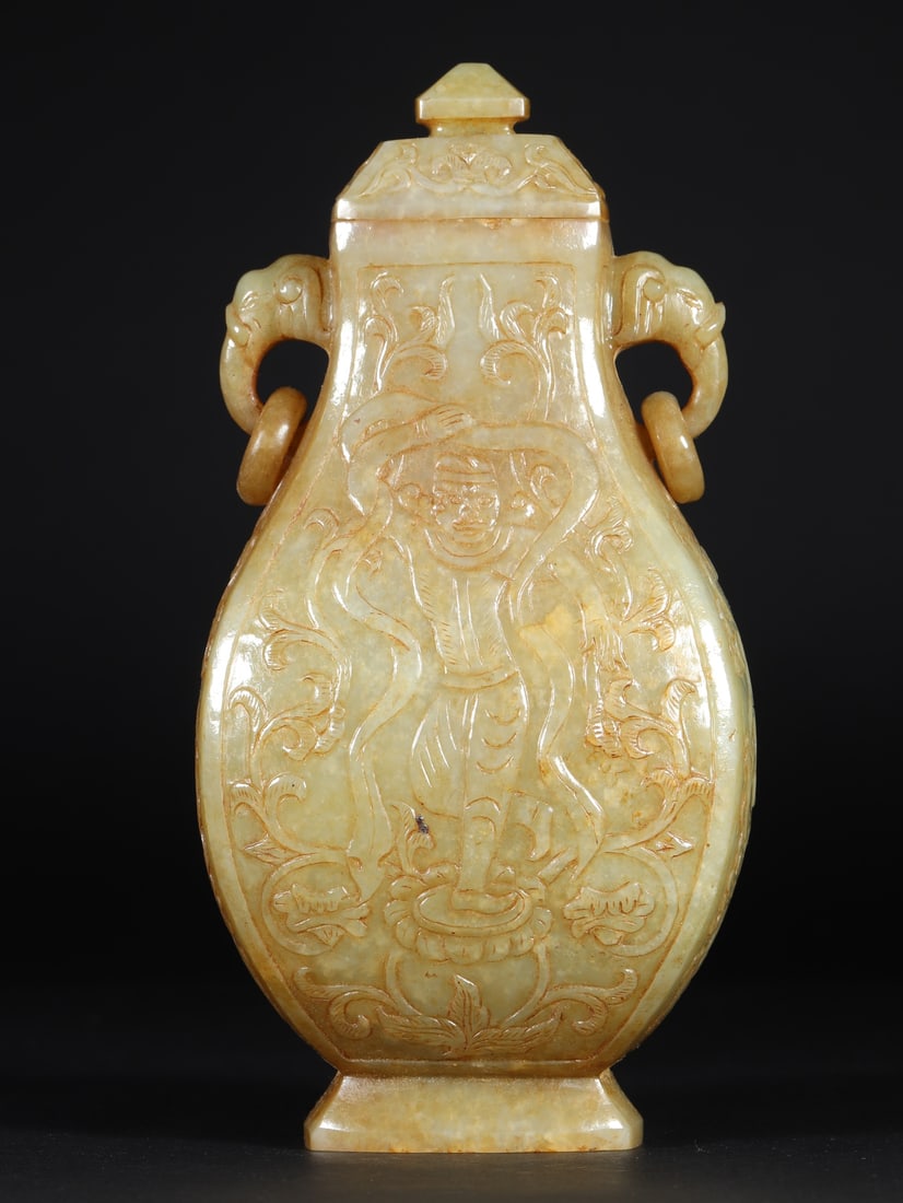 A Fine White Jade Figure Pattern Double-Ears Vase - 4