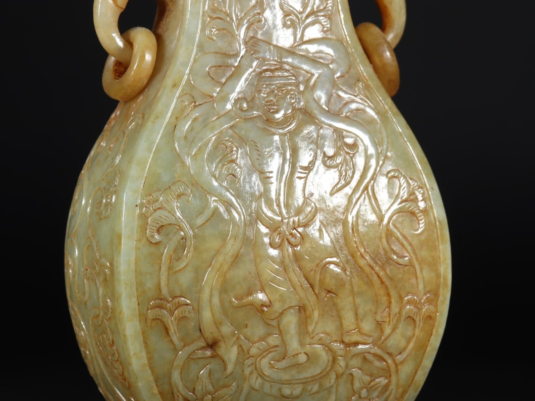 A Fine White Jade Figure Pattern Double-Ears Vase - 7