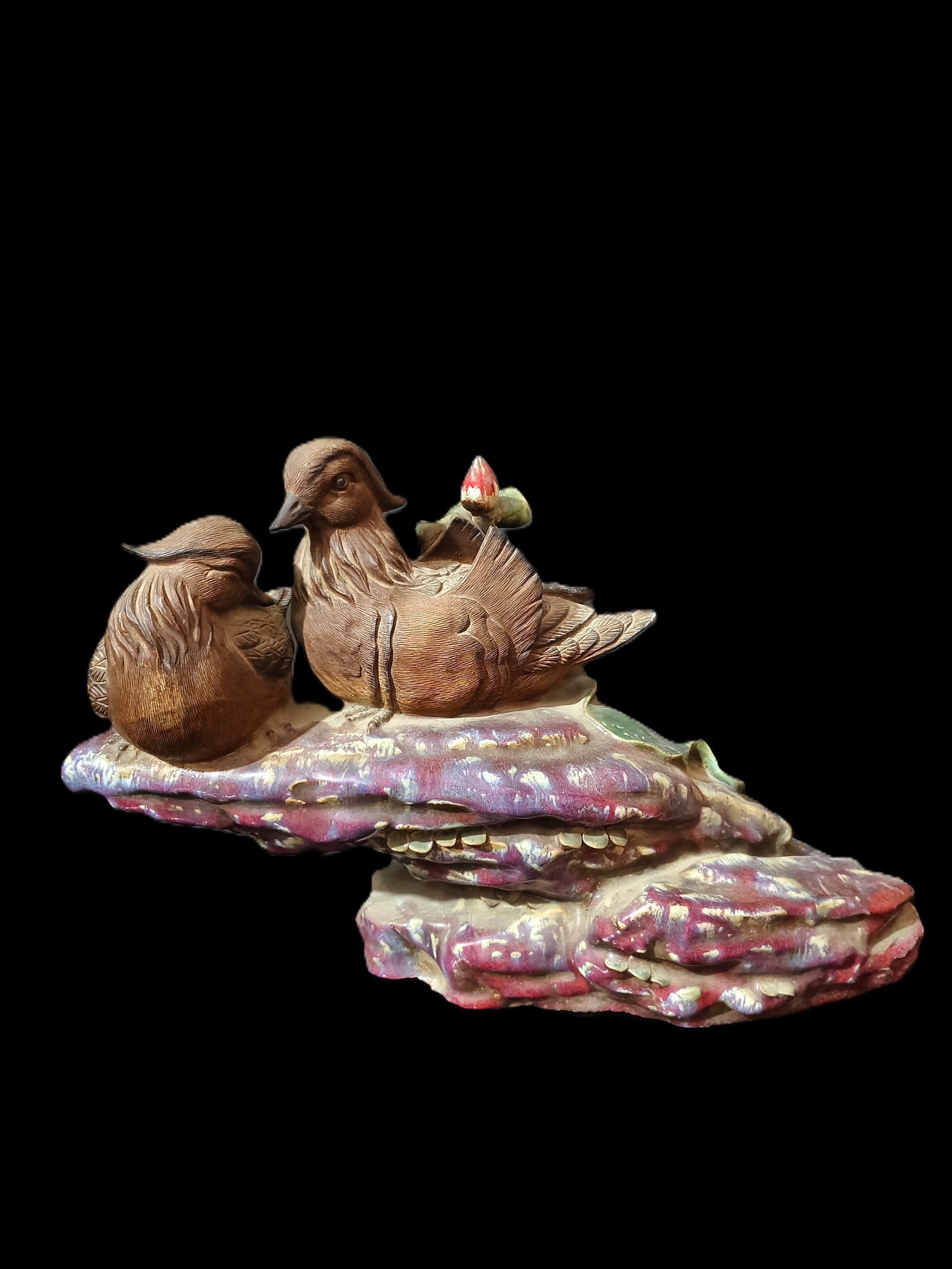 A Huge Shiwan yao Mandarin Duck Ornament: A Huge Shiwan yao Mandarin Duck Ornament,Qing Dynasty, China,Size:18.5inx7.5inx11in 石湾窑鸳鸯摆件,中国清代