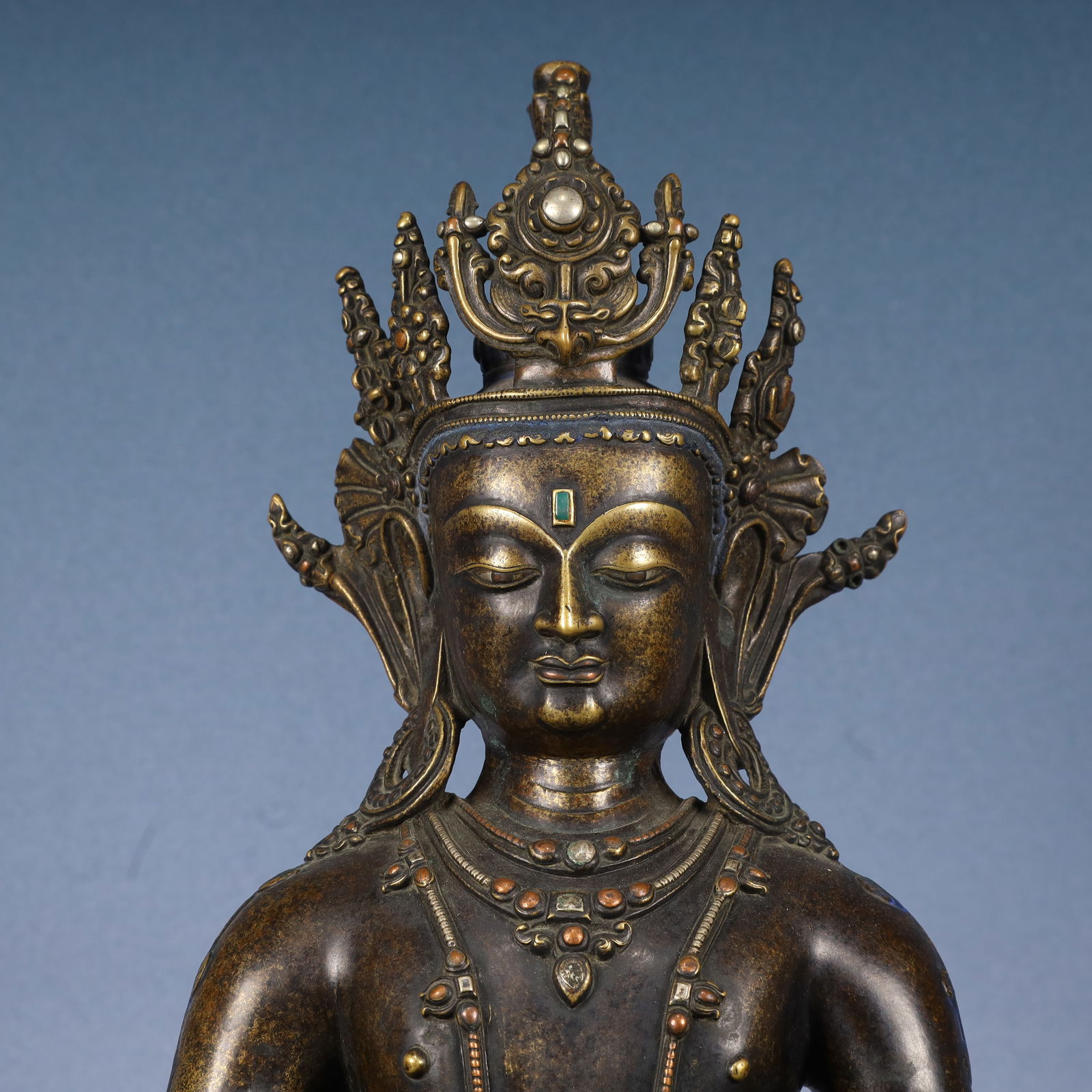 A Solemn Bronze Statue of Tara,Inlaid Gems,With Inscription - 2