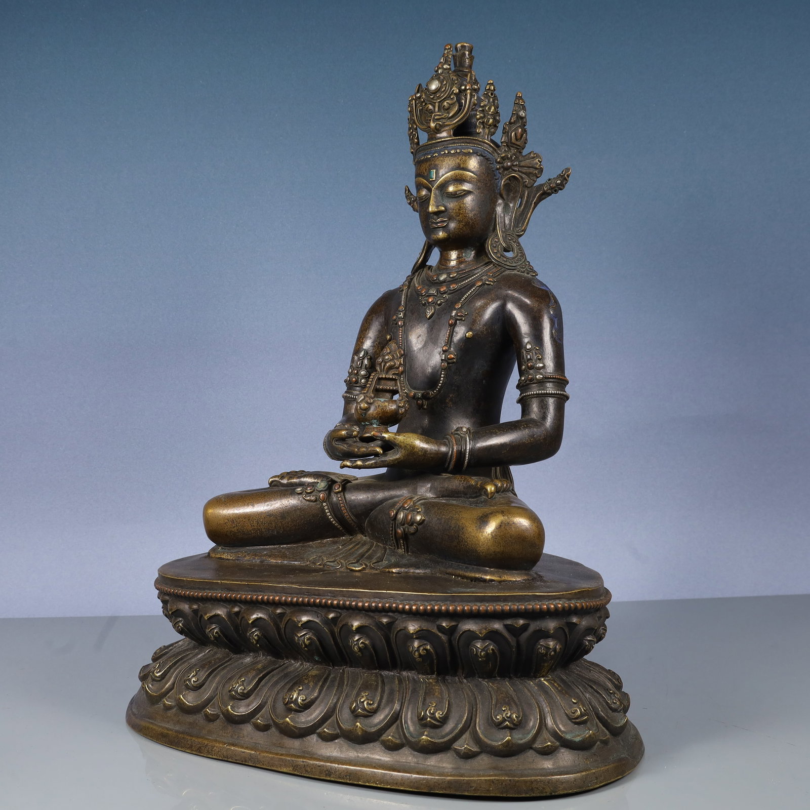 A Solemn Bronze Statue of Tara,Inlaid Gems,With Inscription - 5
