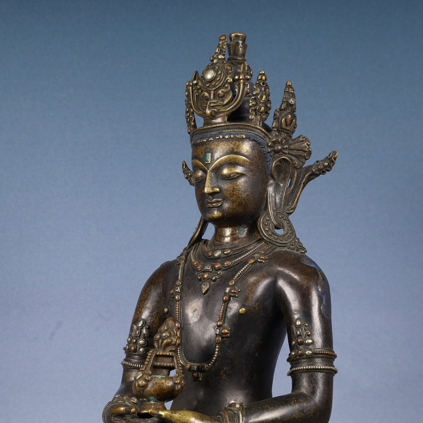A Solemn Bronze Statue of Tara,Inlaid Gems,With Inscription - 6