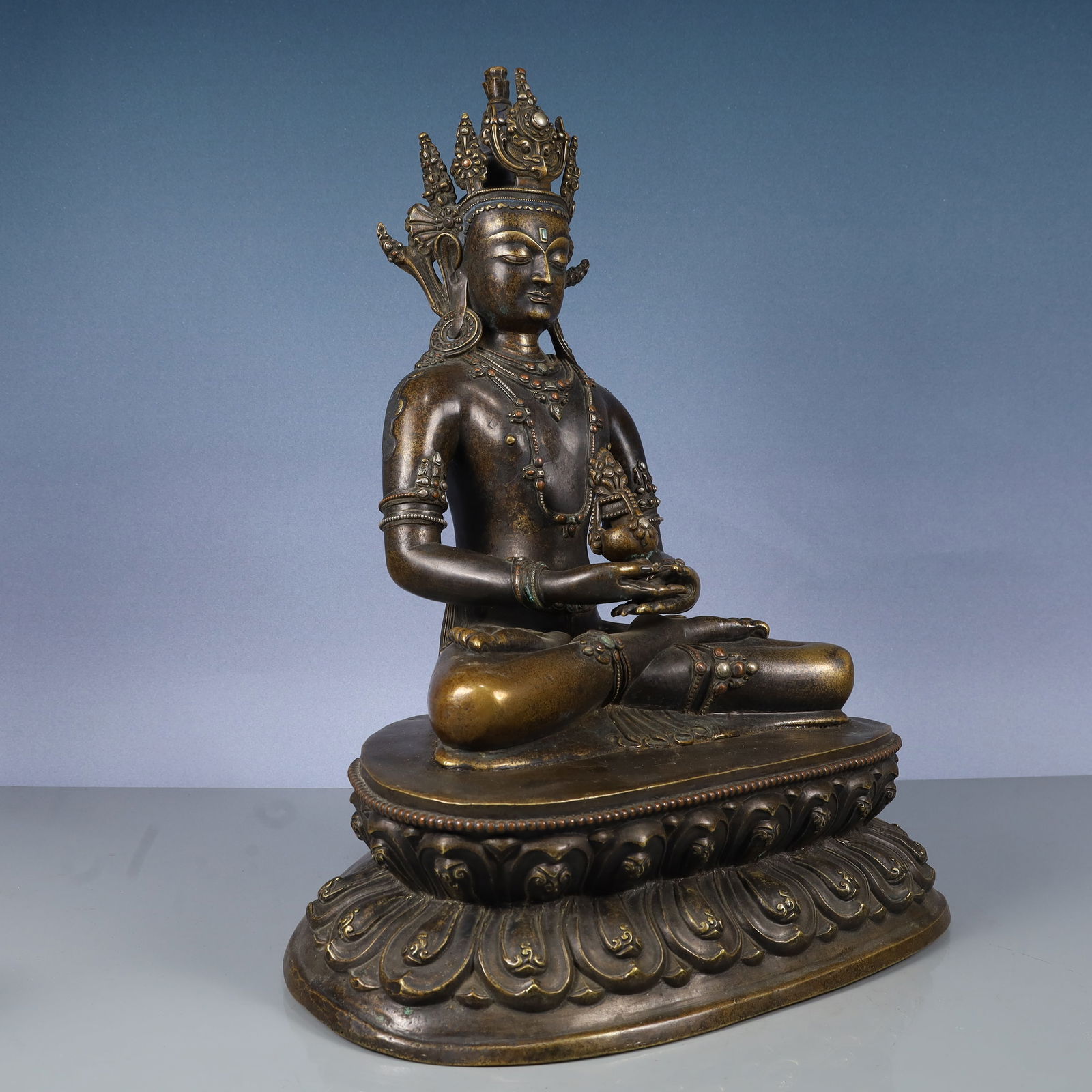A Solemn Bronze Statue of Tara,Inlaid Gems,With Inscription - 7