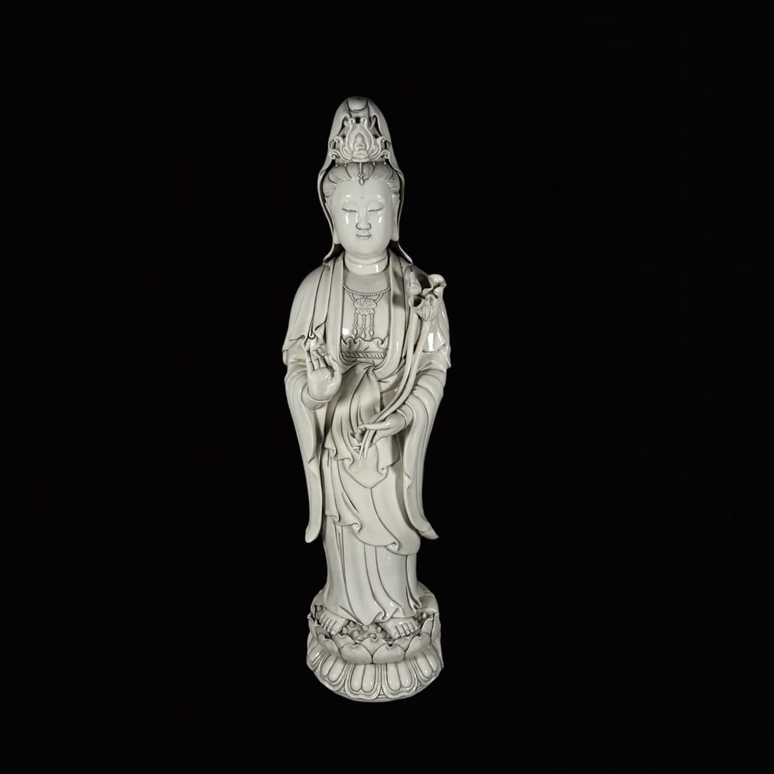 A Solemn Blance-De-Chine Statue of Avalokitesvara: A Solemn Blance-De-Chine Statue of Avalokitesvara,Ming Dynasty,China,He Chaozong Mark,Size:29.9in 
