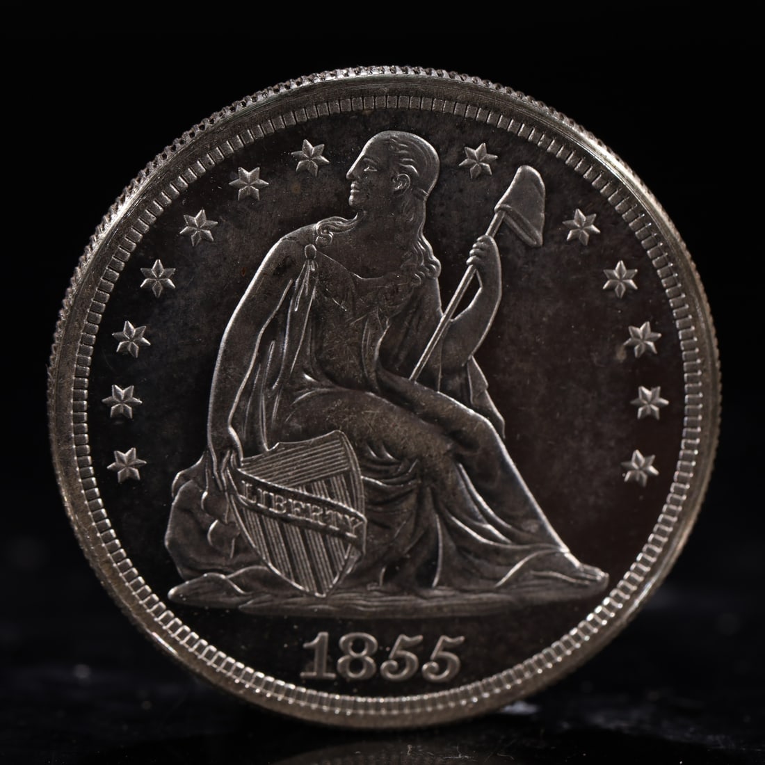 USA One Dollar 1855 Coin: American coin. IN GOD WE TRUST / LIBERTY / 1855 / UNITED STATES OF AMERICA / ONE DOL. Weight:26.9g.