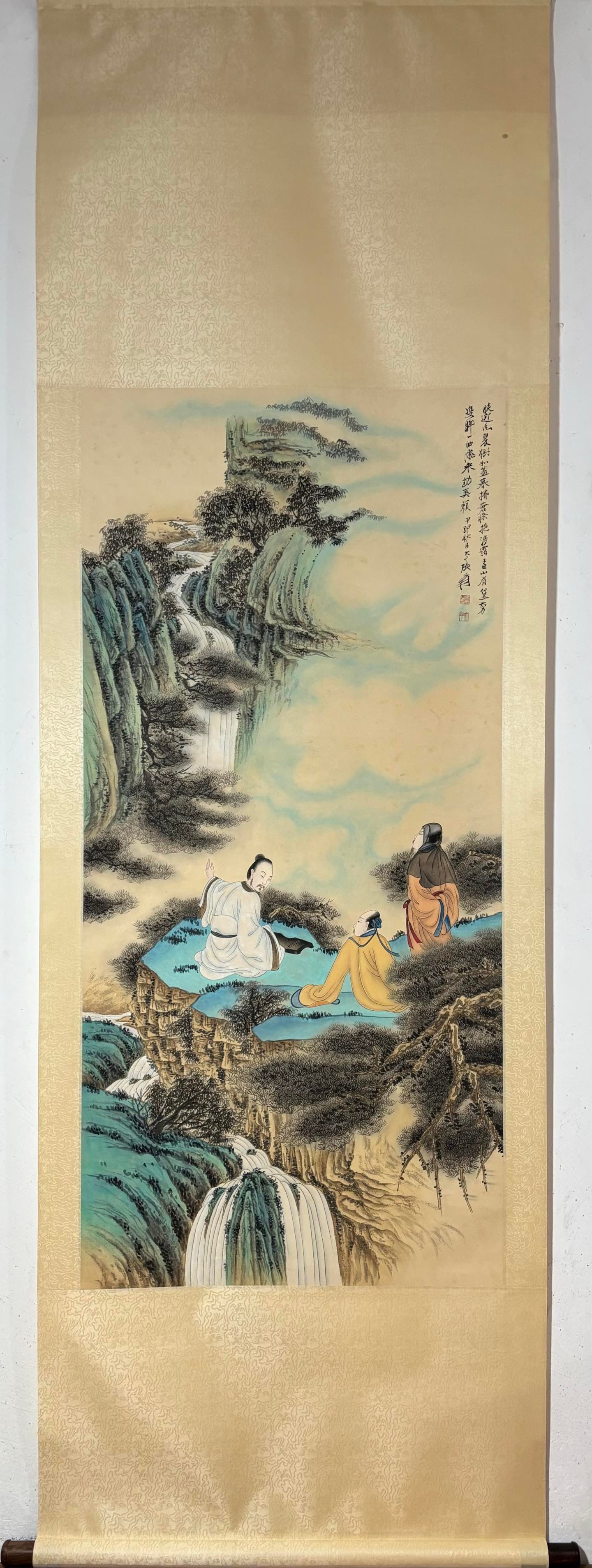 A Chinese Vertical Scroll Ink Painting of Character and Story on Paper: A Chinese Vertical Scroll Ink Painting of Character and Story on Paper,Zhang Daqian,Size:54.3inx25.6in 一幅中国水墨人物故事画立&