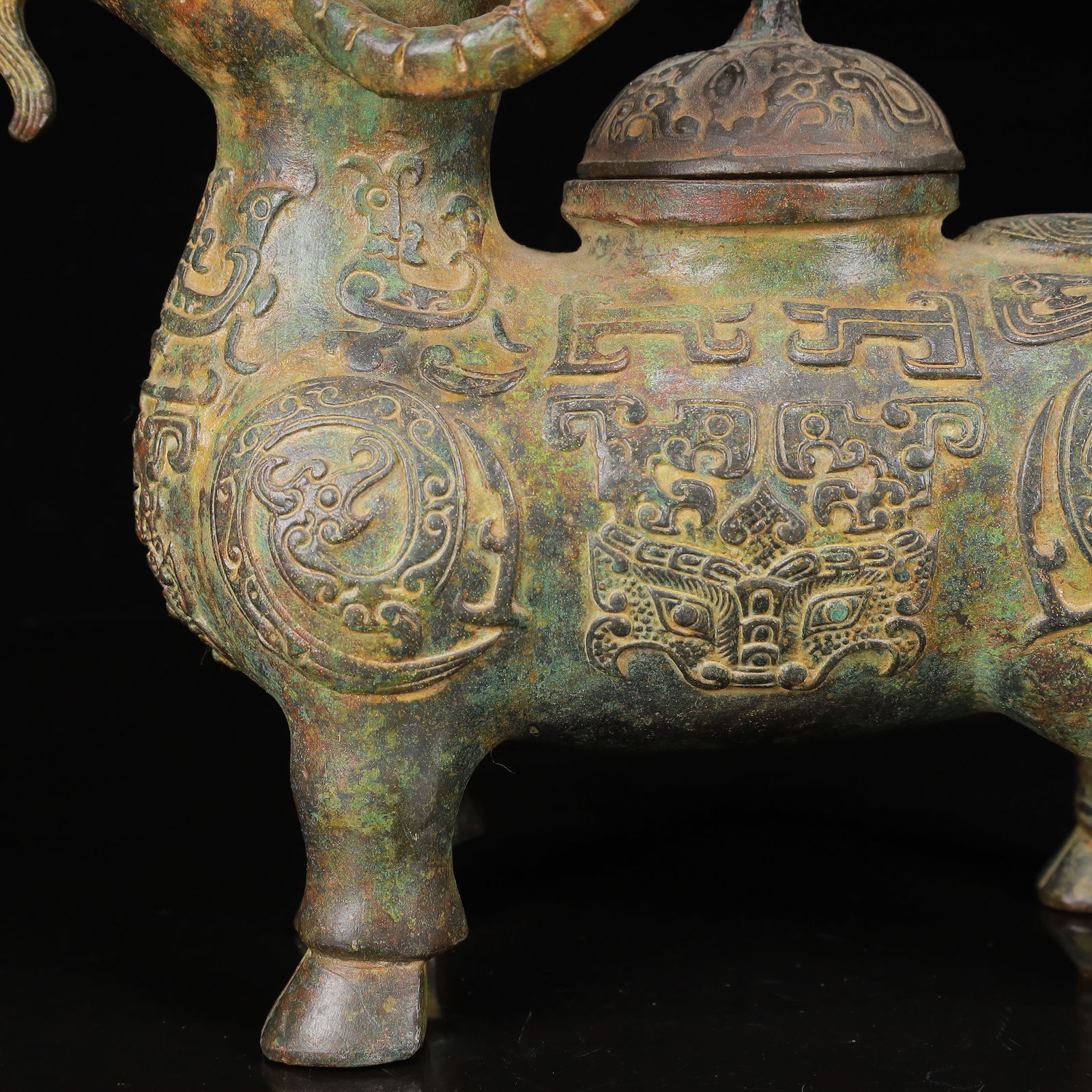 An Archaic Bronze Dragon Pattern Sheep Pot - 3
