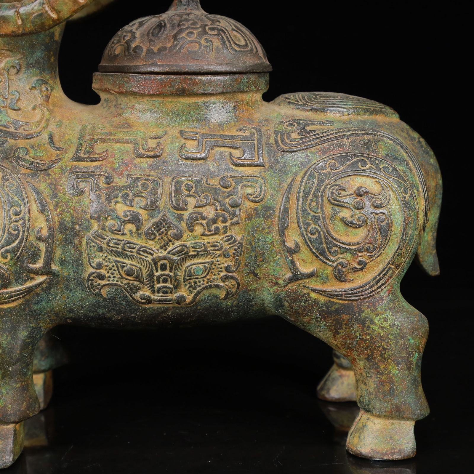 An Archaic Bronze Dragon Pattern Sheep Pot - 4