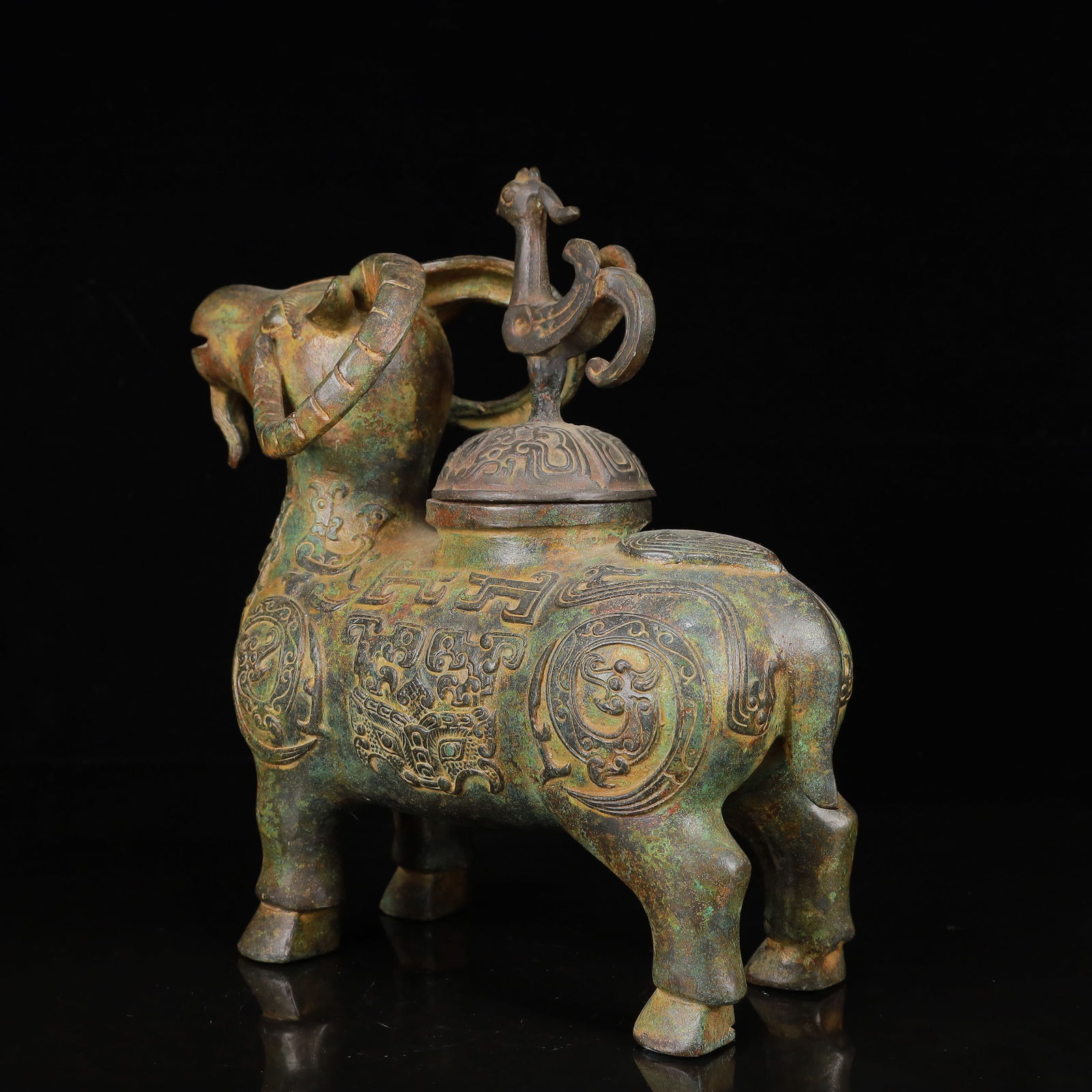 An Archaic Bronze Dragon Pattern Sheep Pot - 5