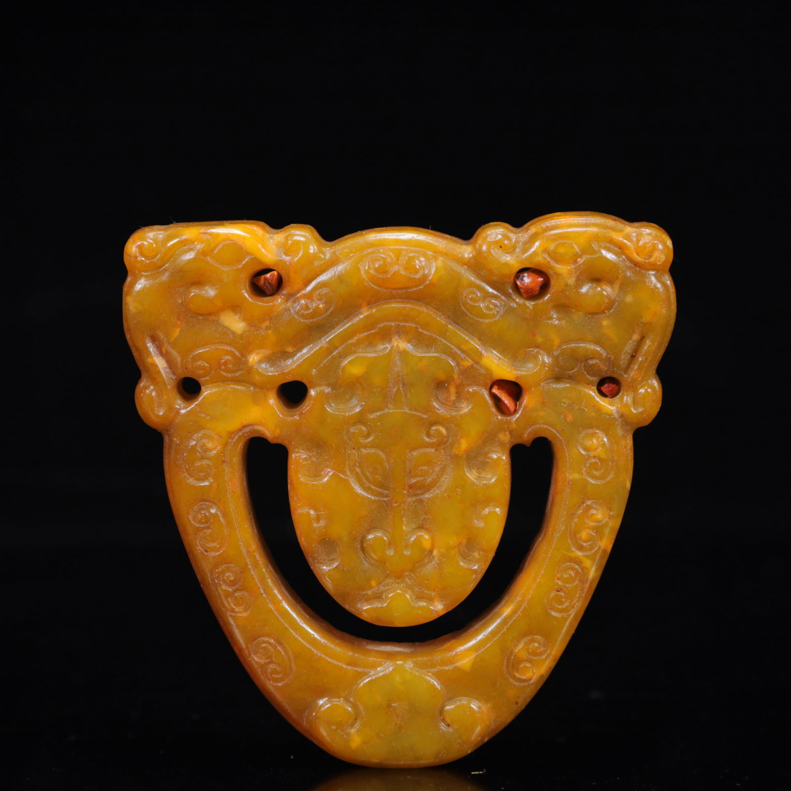 A Rare Gaogu yu Beast-Face Pattern Pendant: A Rare Gaogu yu Beast-Face Pattern Pendant,Ancient Time,China,Size:3.1inx0.4inx3in,Weight:99g 